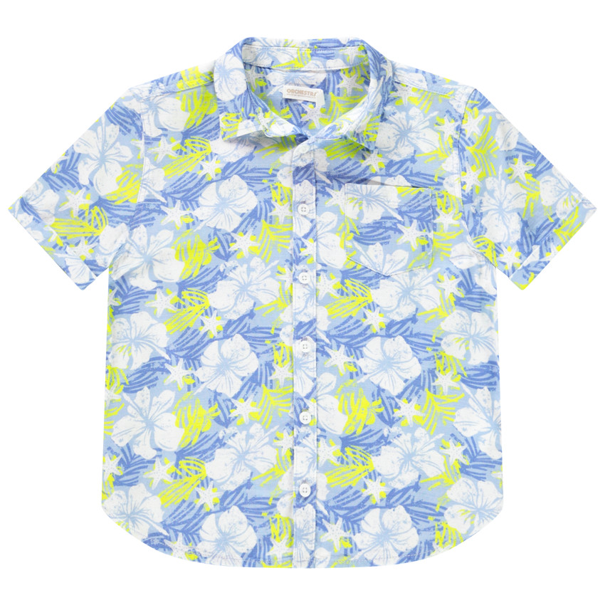 Chemise manches courtes imprimé fleurs/étoiles pour garçon 