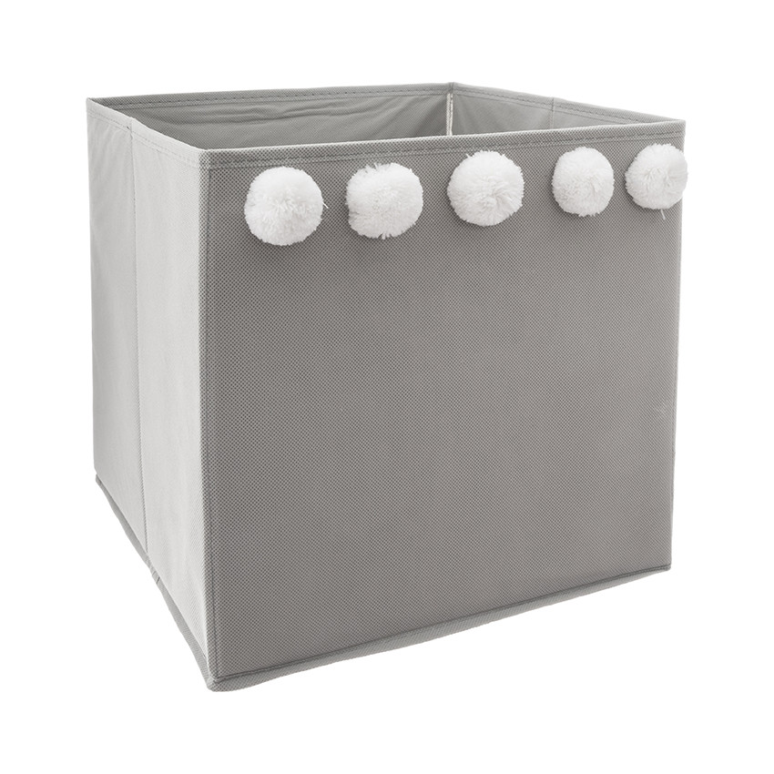 Opbergdoos met grote pompons x 5 - Grijs 