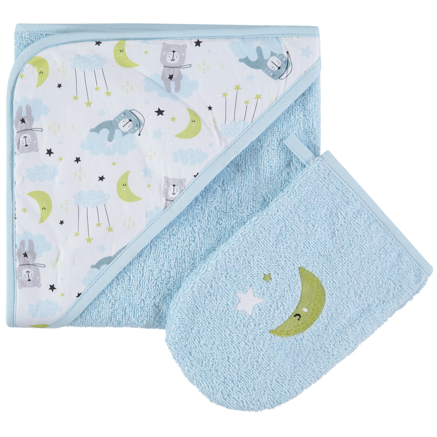 Badstof badset met bedrukte teddyberen en geborduurde maan 