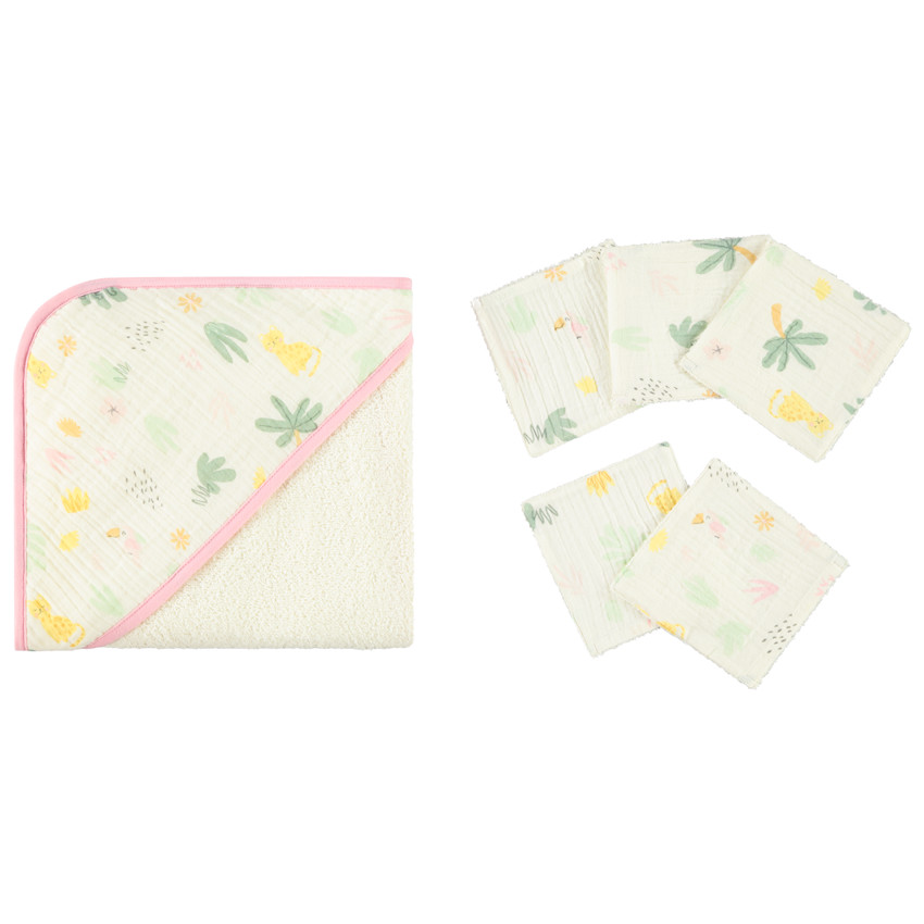 Badset met 5 doekjes bedrukt jungle voor meisjes 