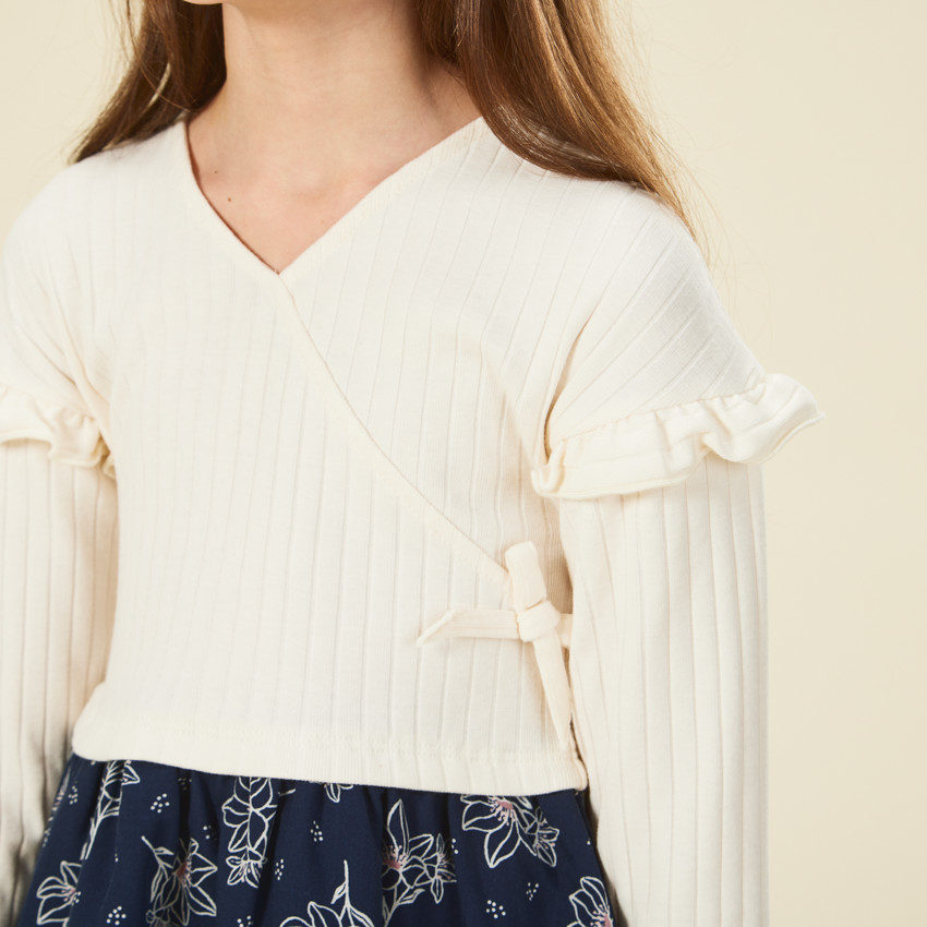 Robe manches longues effet 2 en 1 cache-cœur pour fille 