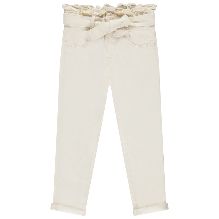 Jean paperbag uni avec ceinture à nouer pour fille  