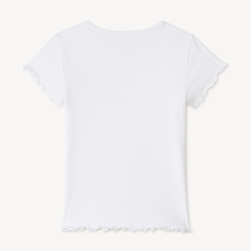 T-shirt manches courtes en maille côtelée uni broderie cœur fille 