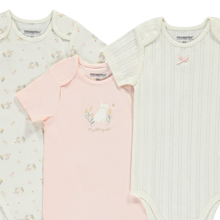 Set van 5 bodies met korte mouwen voor meisjes met verschillende openingen afhankelijk van de leeftijd 