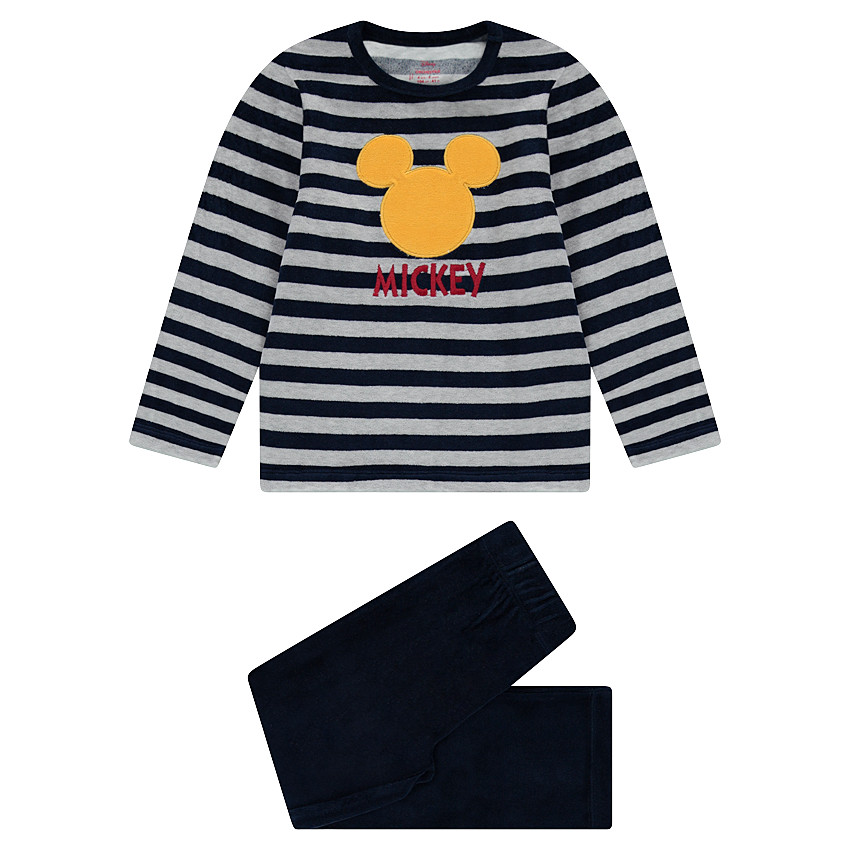 Pyjama van gestreept fluweel ©Disney met patch Mickey  