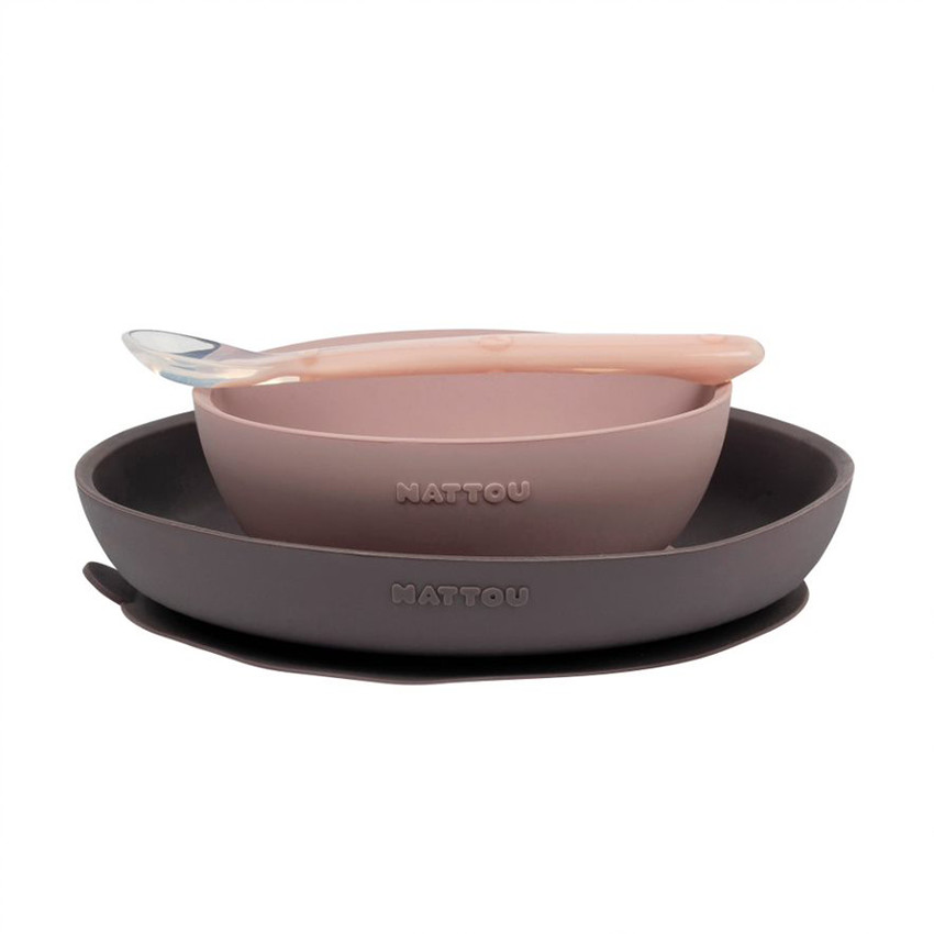Set repas 3 pièces en silicone - Rose 