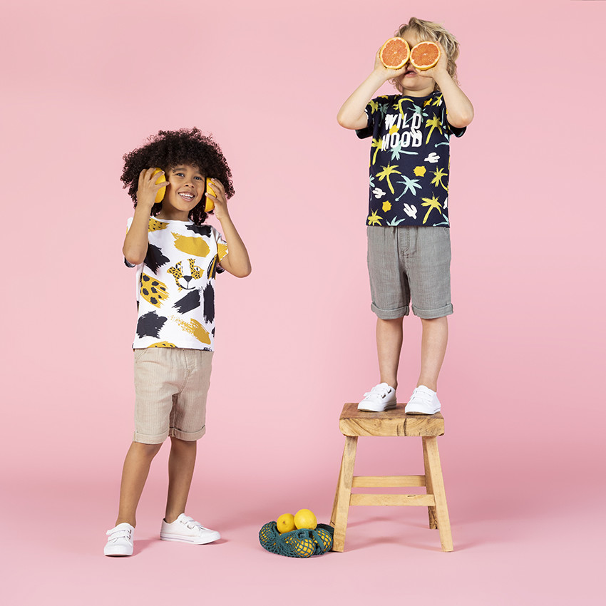 Kinder-T-shirt met korte mouwen van biokatoen voor jongens met palmboomprint 