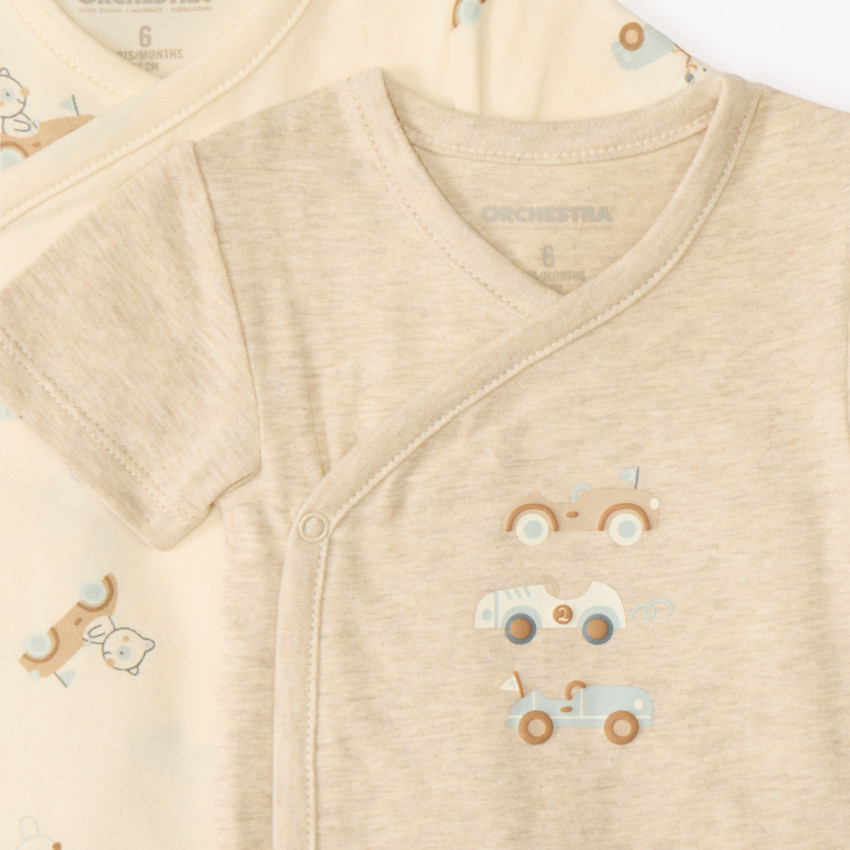 Set van 5 korte mouwen rompertjes met autothema voor baby jongens (verschillende openingen afhankelijk van de leeftijd) 