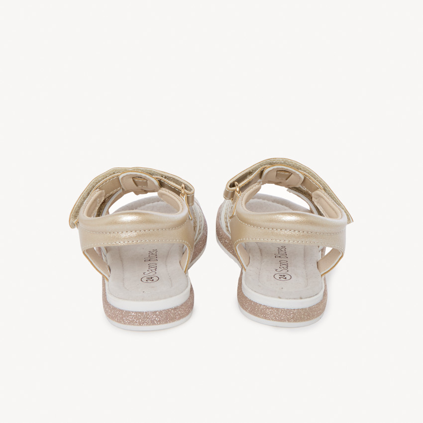 Sandales à brides dorées à paillettes avec boucle pour fille 