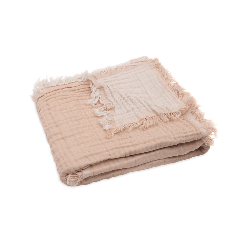 Couverture en gaze 75 x 100 cm à franges moonstone/ivory 