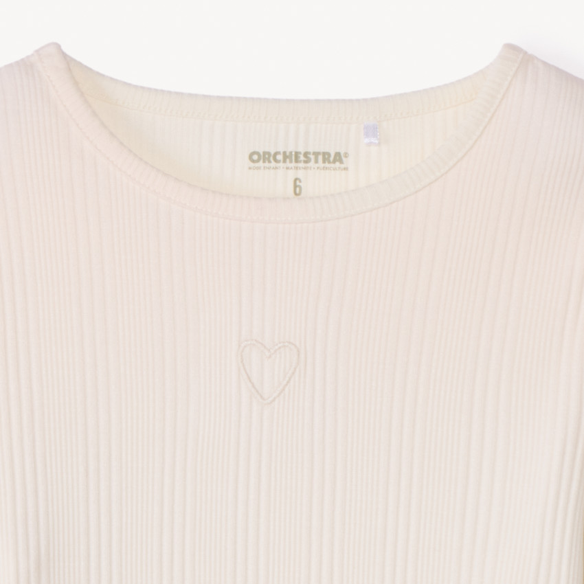 T-shirt manches longues côtelé brodé cœur fille 