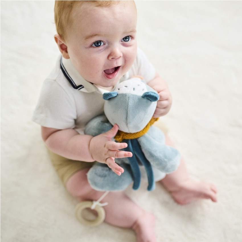 Peluche musicale - Blaireau Félix - Vieux bleu - 29 cm 