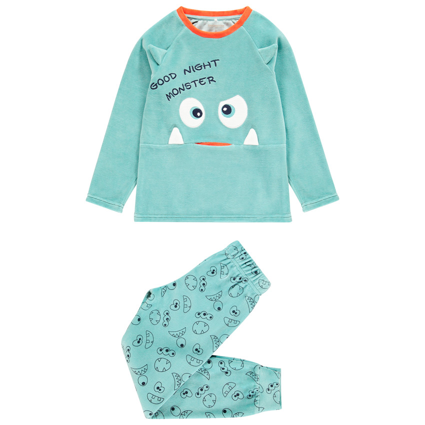 Fluwelen pyjama met monster in reliëf, voor jongens 