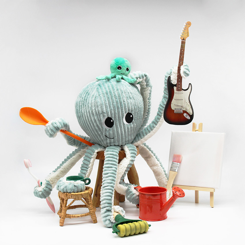 Peluche Ptipotos maman pieuvre Filou et son bébé menthe 