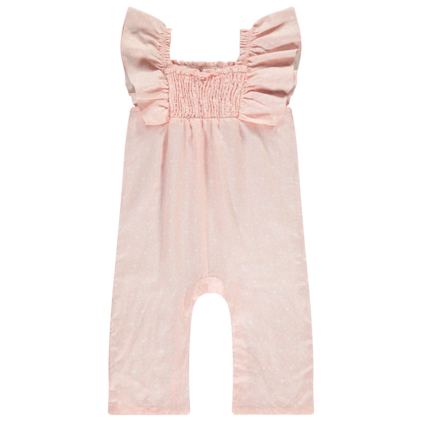 Combinaison longues smockée imprimé tacheté pour bébé fille 