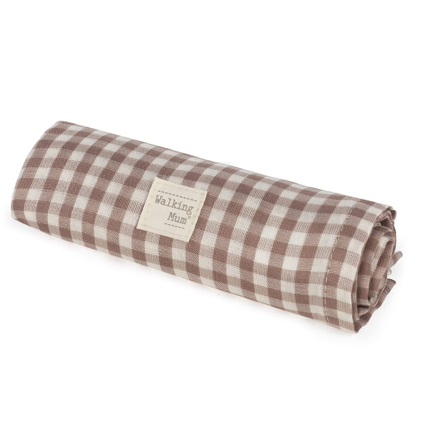 Drap housse nacelle Rayures + Lange mousseline Praliné Vichy Moka 