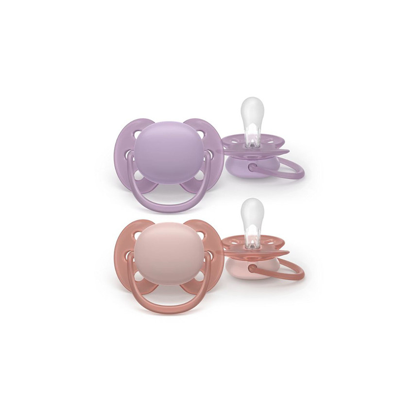 Lot de 2 sucettes en silicone 6-18M Ultra Doux lilas et rose 
