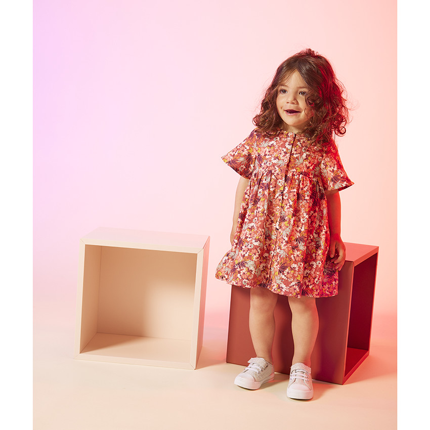 Robe manches courtes en toile imprimé fleuri pour bébé fille 