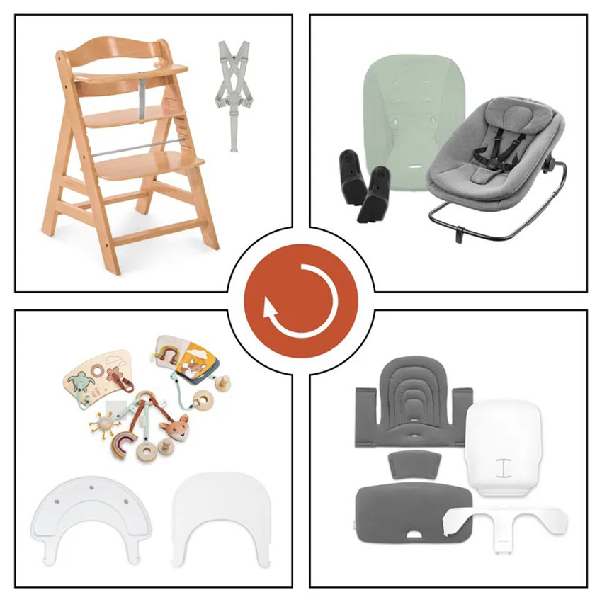 Kit complet chaise haute réglable Alpha Start N Grow Naturel/Dark Grey 