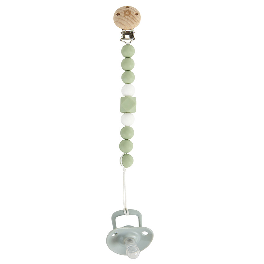 Attache-sucette en bois et silicone vert 