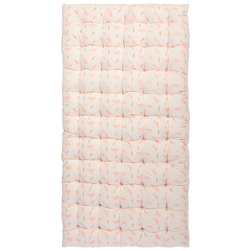 Matelas De Sol Enfant 60x120 Cm - Coton Doux, Motif Rose, Pour Sieste Et Jeu