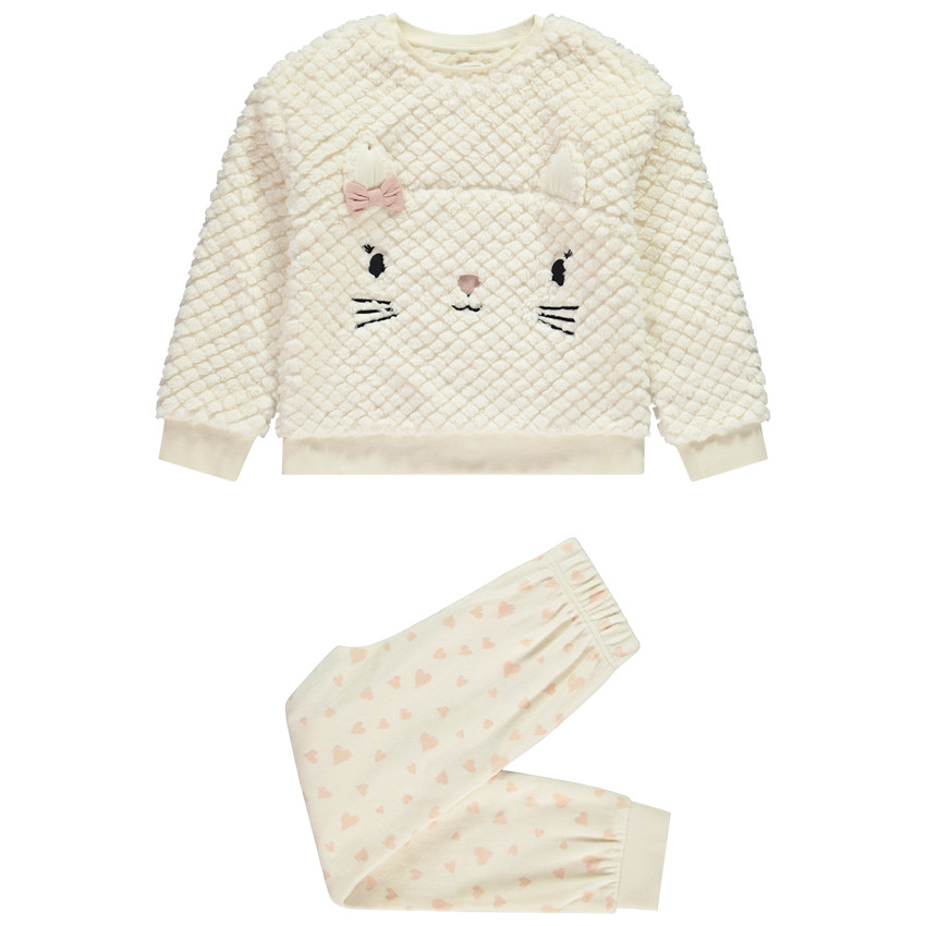 Set pyjama chat en sherpa et velours pour fille 