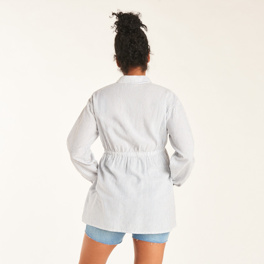 Chemise manches longues de grossesse et d'allaitement rayée avec lien 