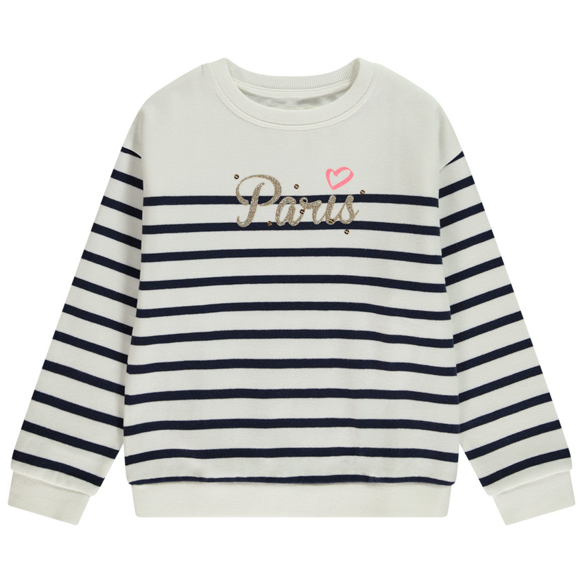 Sweat molleton esprit marinière à print pailleté pour fille 