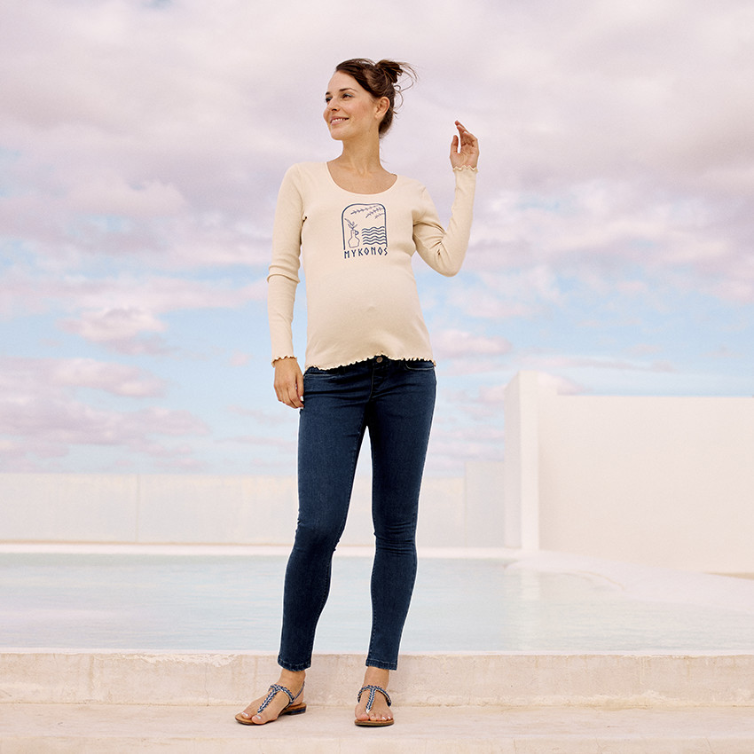 T-shirt met lange mouwen in ribbelstof print Mykonos voor dames 