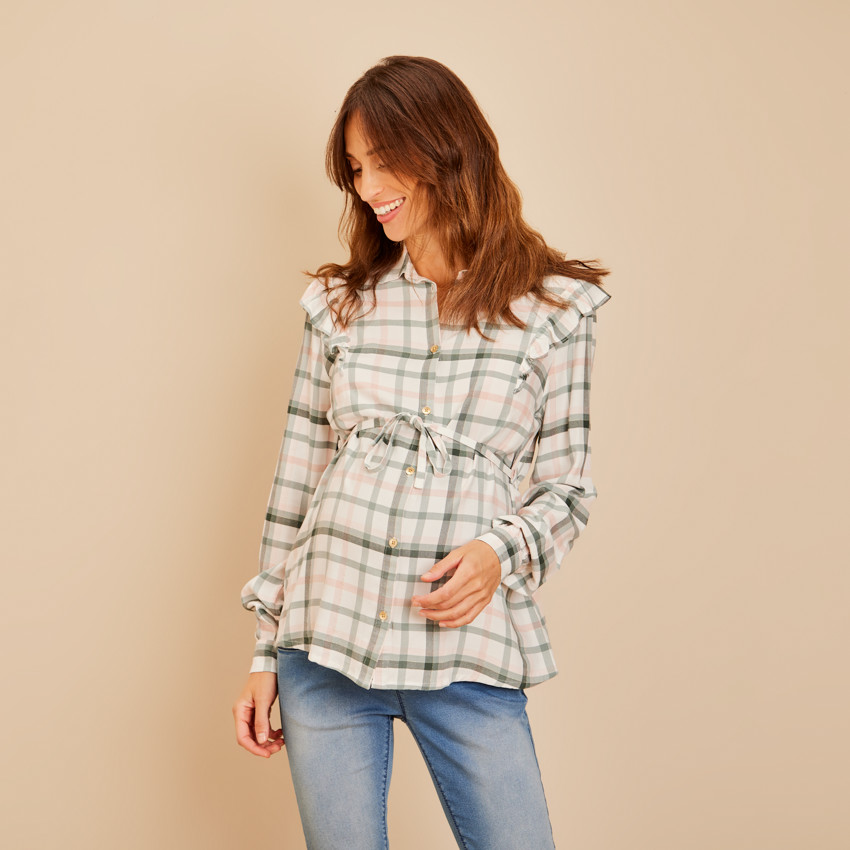 Lange mouwen geruite blouse met ceintuur voor dames 