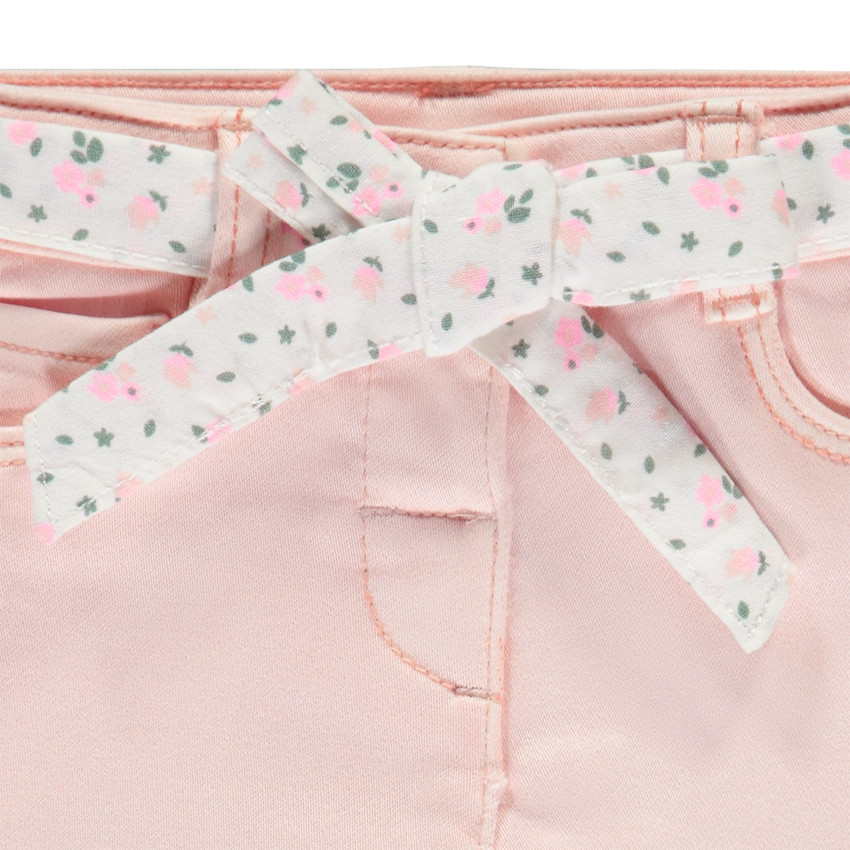 Jean droit avec ceinture fleurie à nouer pour bébé fille 