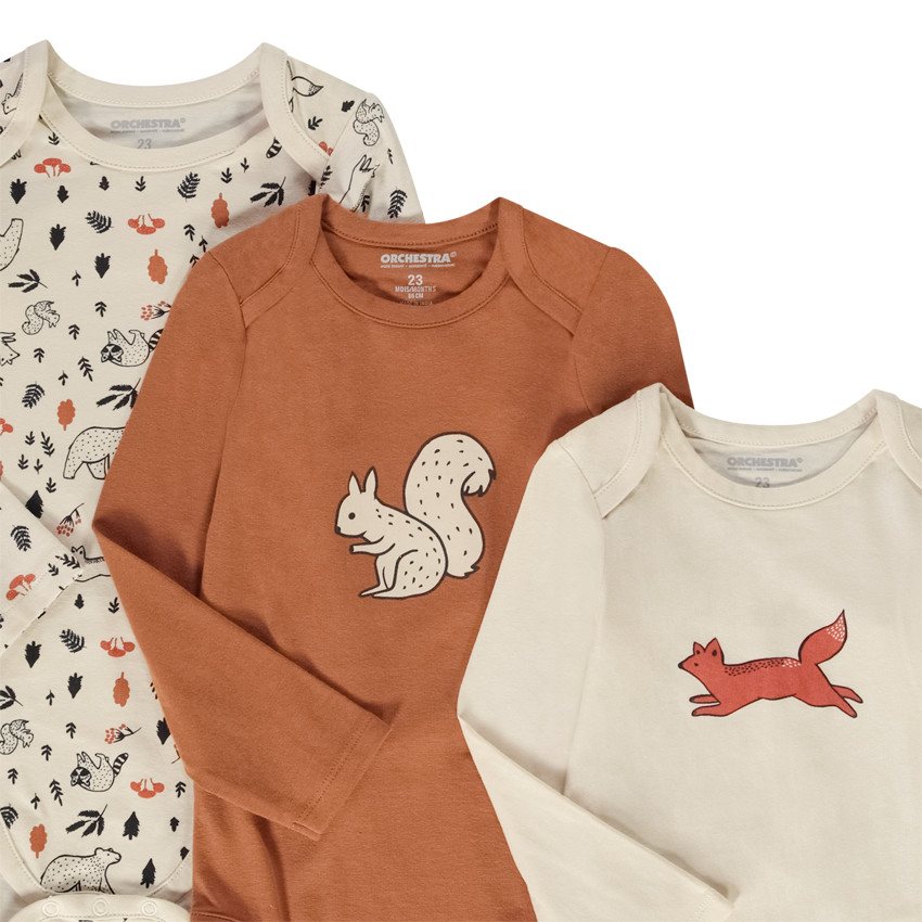 Set van 7 lange mouwen dieren bodies voor babyjongen met verschillende openingen afhankelijk van de leeftijd 