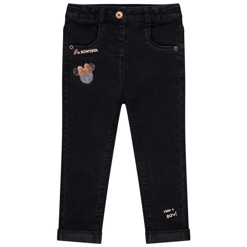 Jean noir pour bébé fille badge Minnie Disney 