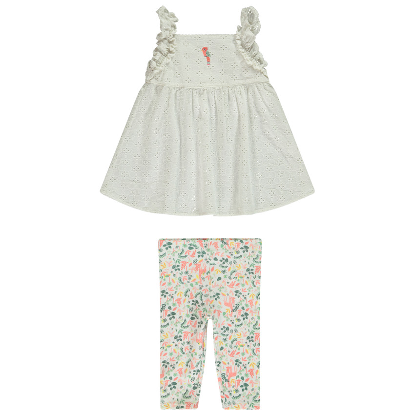 Ensemble 2 pièces avec tunique en broderie anglaise pour bébé fille 