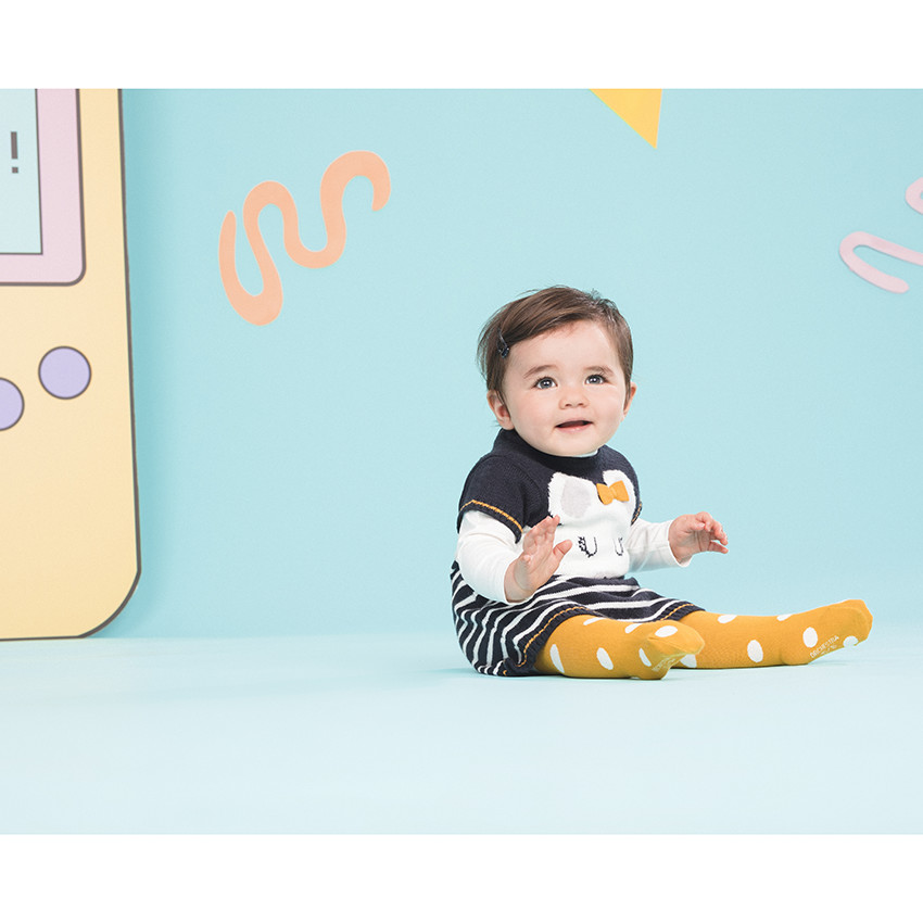 Korte mouwen gebreide jurk met muizenpatroon en strepen 