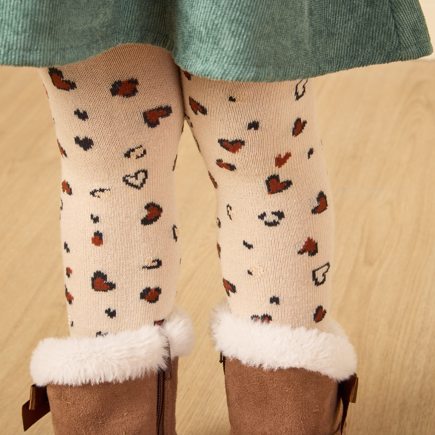 Paire de collants épais motif tacheté cœurs pour bébé fille 