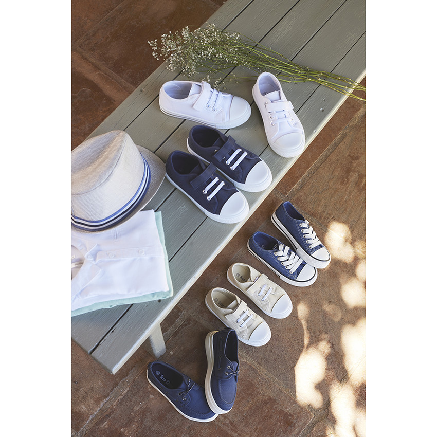 Lage sneakers van twee materialen met elastische veters voor jongen 