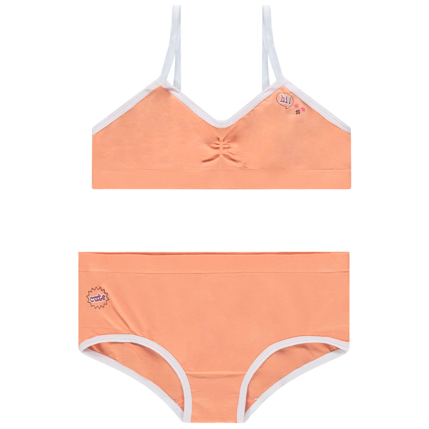 Junior - Ensemble sous-vêtements avec brassière unie et shorty printé 