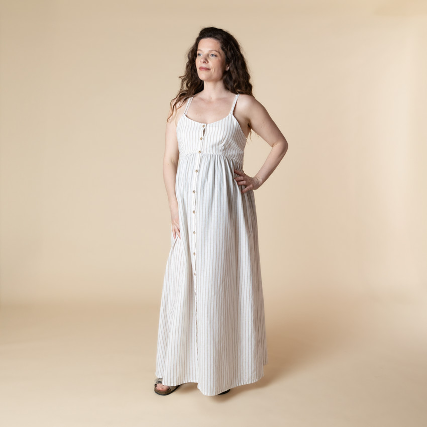 Lang jurkje voor zwangerschap en borstvoeding met streepjes 