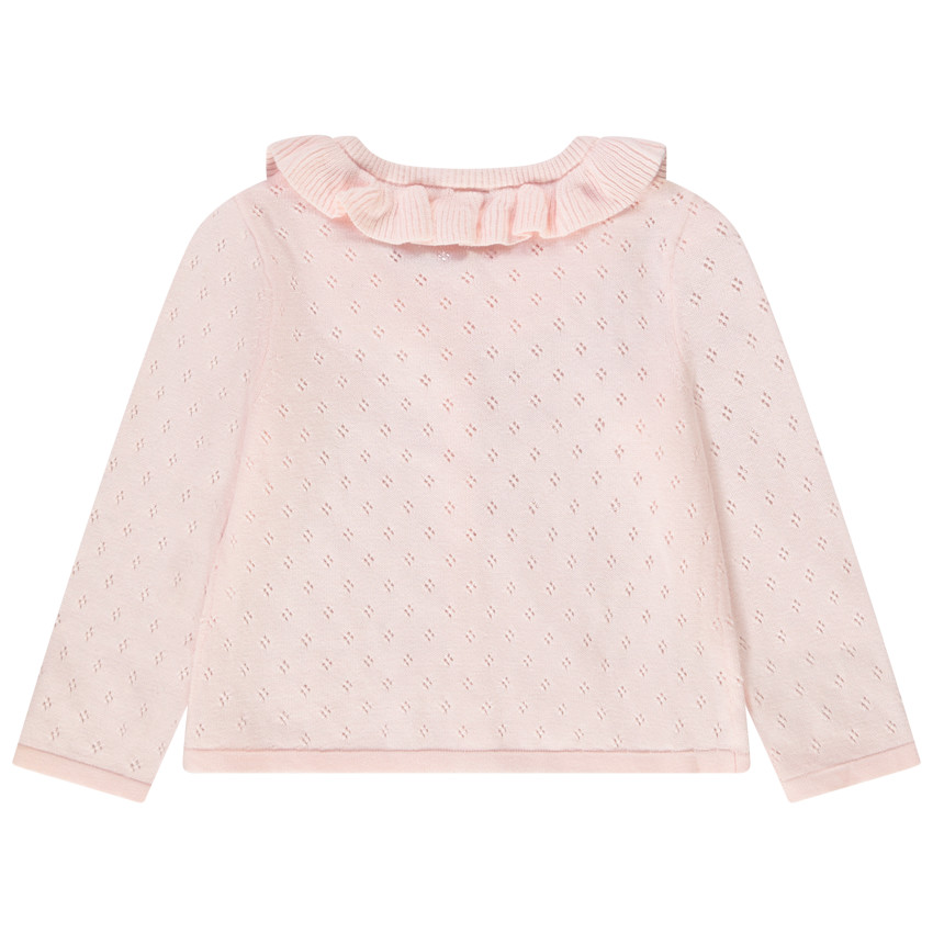 Gebreid vestje pointelle met kraagje voor baby meisje 