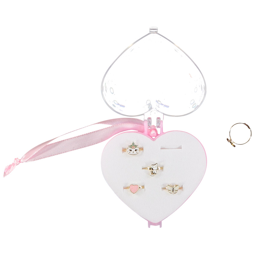 Lot de 5 bagues fantaisie + boîte cœur pour fille 