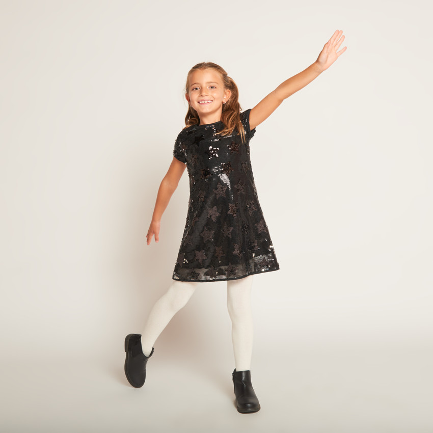 Robe manches courtes en sequins avec motif étoile pour fille  