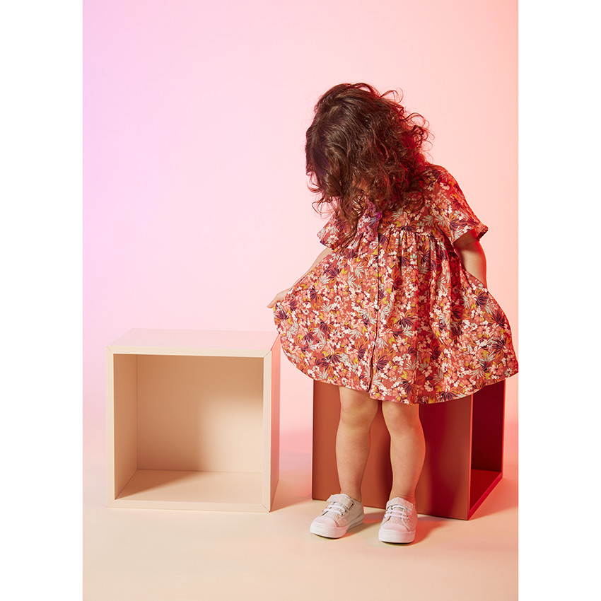 Robe manches courtes en toile imprimé fleuri pour bébé fille 