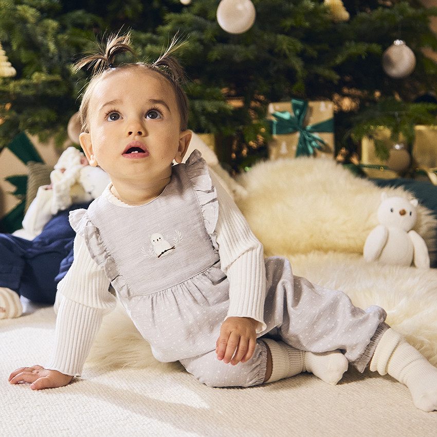 Ensemble t-shirt manches longues + salopette pour bébé fille 