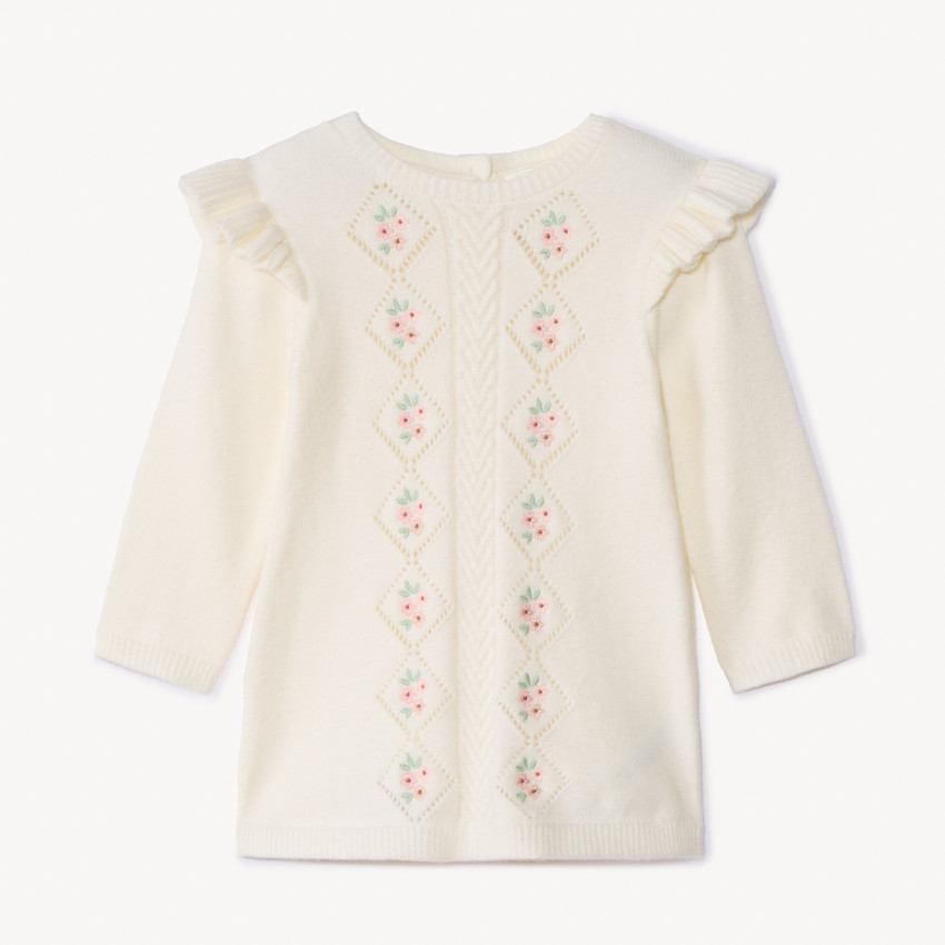 Robe en tricot fantaisie et broderie pour bébé fille  