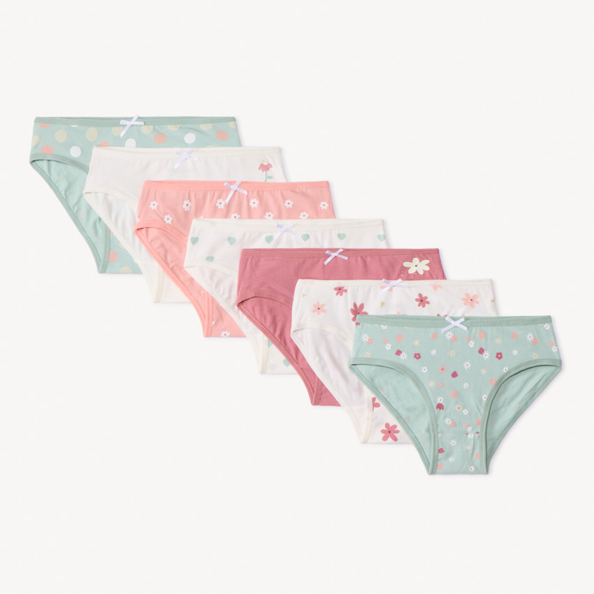 Set van 7 onderbroeken met bloemen- en hartjesprint voor meisjes 