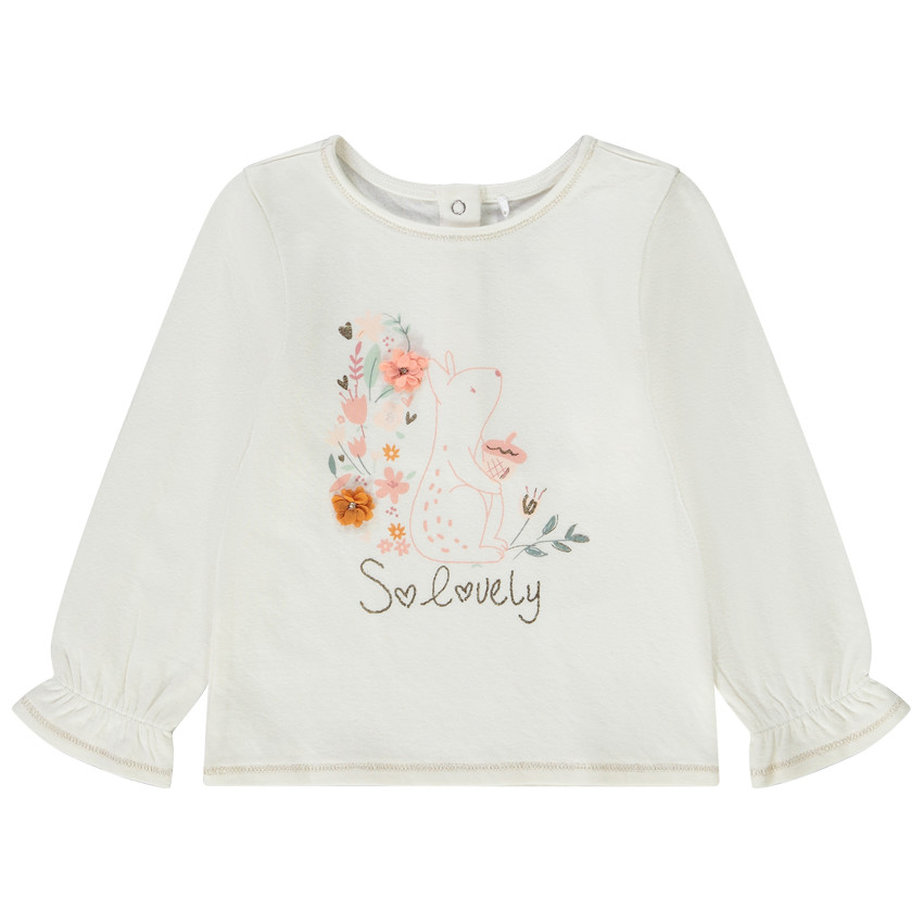 T-shirt manches longues en double jersey print fantaisie pour bébé fille 