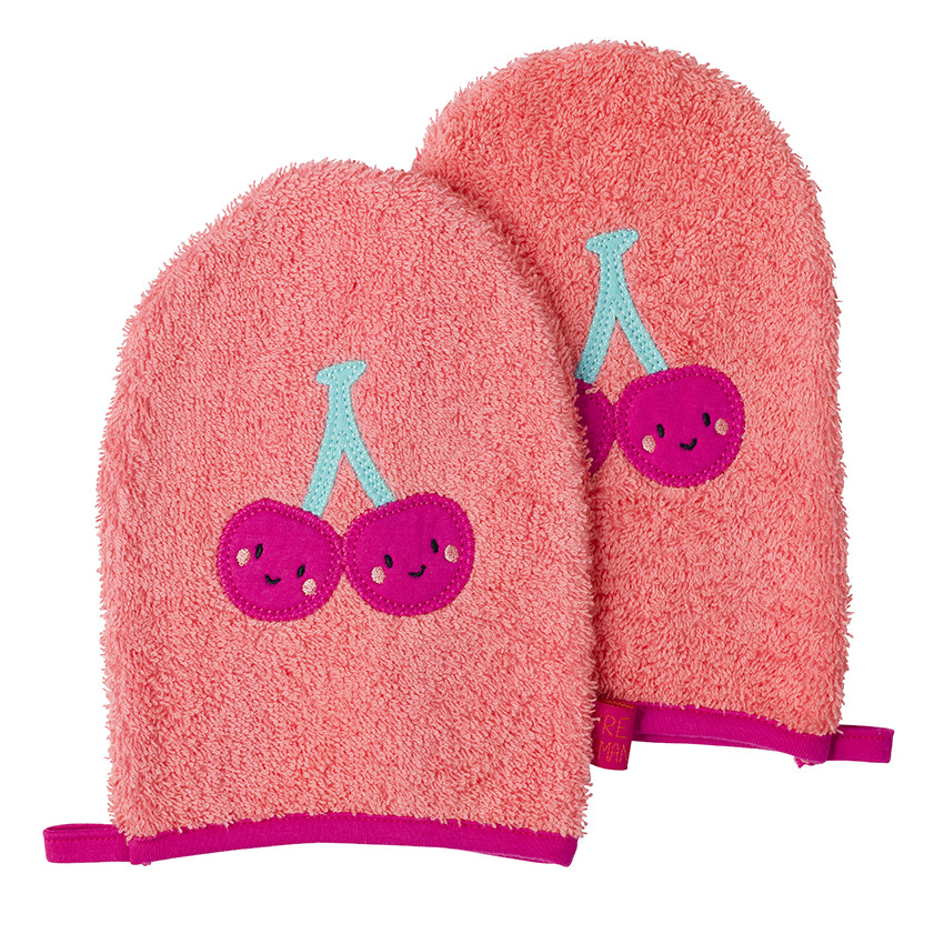 Set de 2 gants de toilette avec patch fruit 