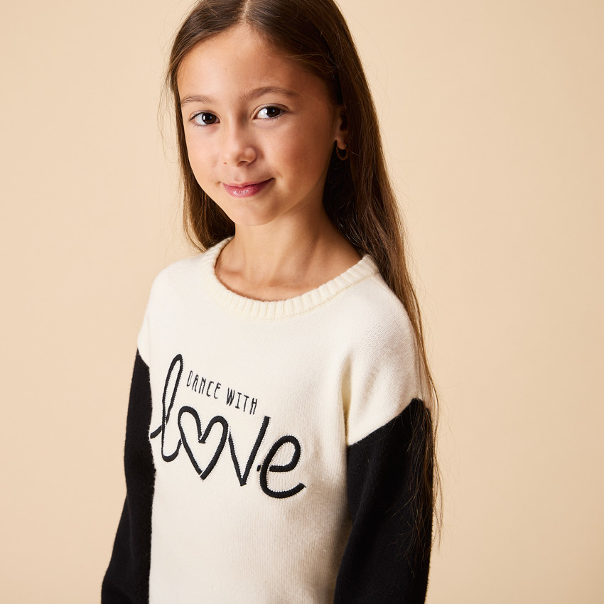 Jurk in gebreid half-oversize fantasie met colour block effect voor meisjes 