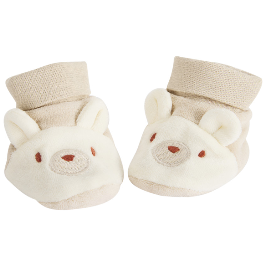 Chaussons ourson en velours pour bébé 